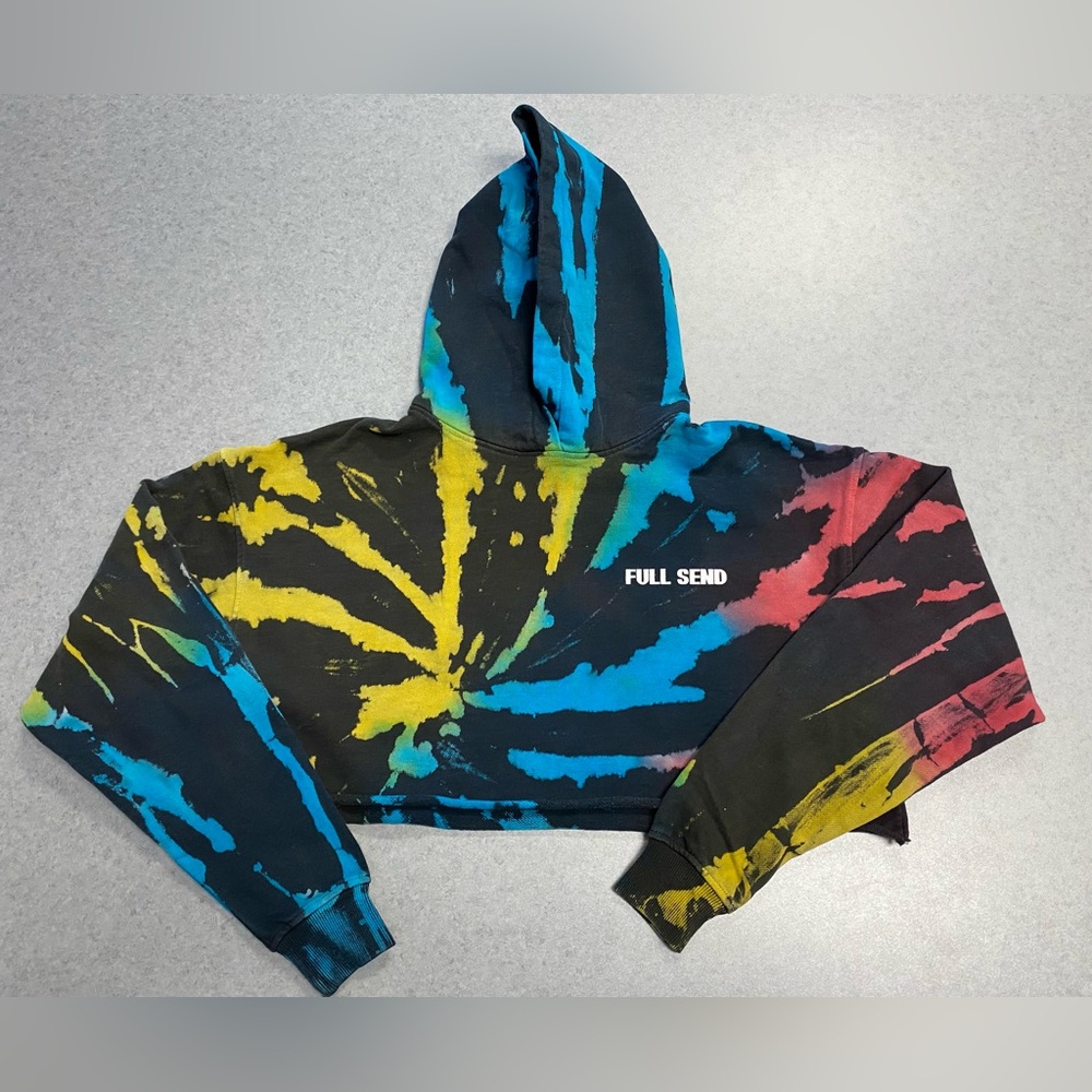 Full Send Tie-Dye Cropped Black Hoodie—Medium